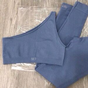 SET Active Blue Cloud Workout Set Sculptflex Seamless Leggings XS